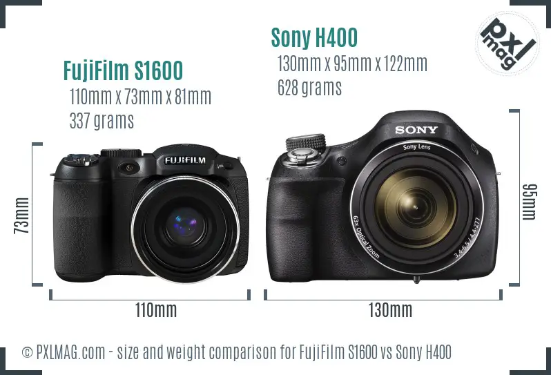 FujiFilm S1600 vs Sony H400 size comparison FujiFilm S1600 vs Sony H400 size comparison