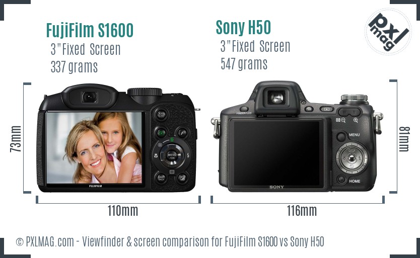 FujiFilm S1600 vs Sony H50 Screen and Viewfinder comparison