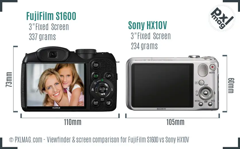FujiFilm S1600 vs Sony HX10V Screen and Viewfinder comparison