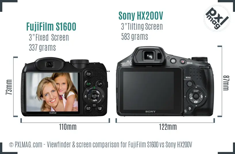FujiFilm S1600 vs Sony HX200V Screen and Viewfinder comparison FujiFilm S1600 vs Sony HX200V Screen and Viewfinder comparison