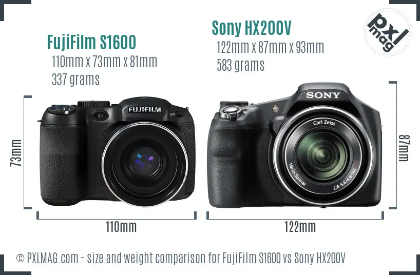 FujiFilm S1600 vs Sony HX200V size comparison FujiFilm S1600 vs Sony HX200V size comparison