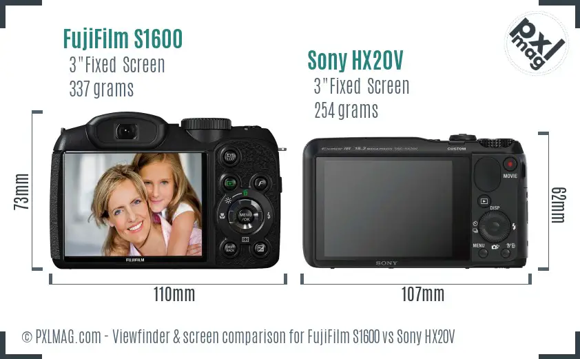 FujiFilm S1600 vs Sony HX20V Screen and Viewfinder comparison