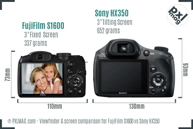 FujiFilm S1600 vs Sony HX350 Screen and Viewfinder comparison