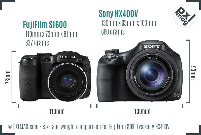 FujiFilm S1600 vs Sony HX400V size comparison
