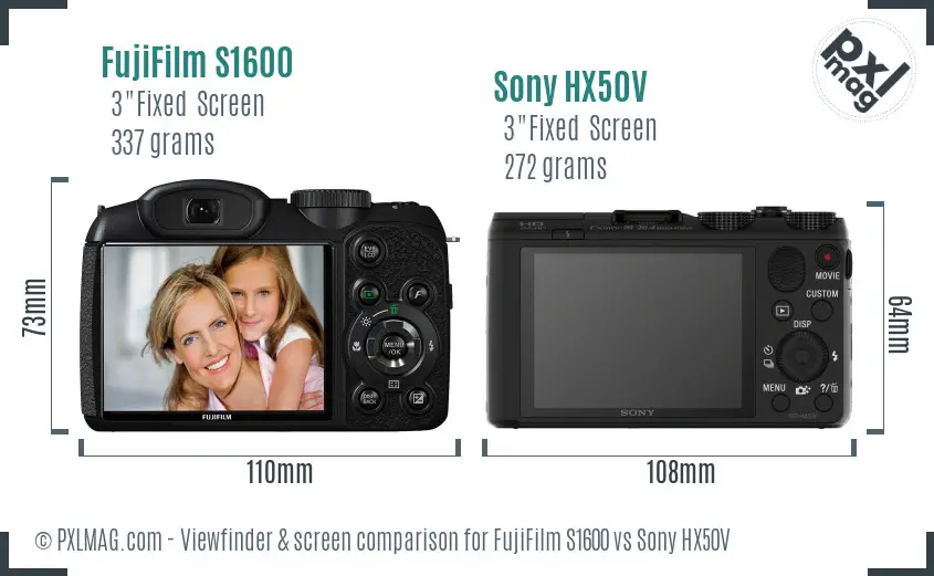 FujiFilm S1600 vs Sony HX50V Screen and Viewfinder comparison