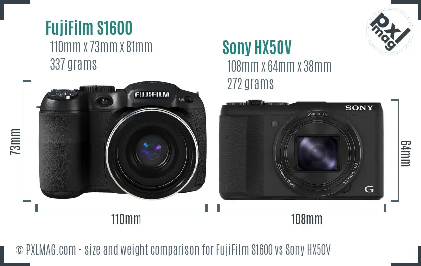 FujiFilm S1600 vs Sony HX50V size comparison FujiFilm S1600 vs Sony HX50V size comparison