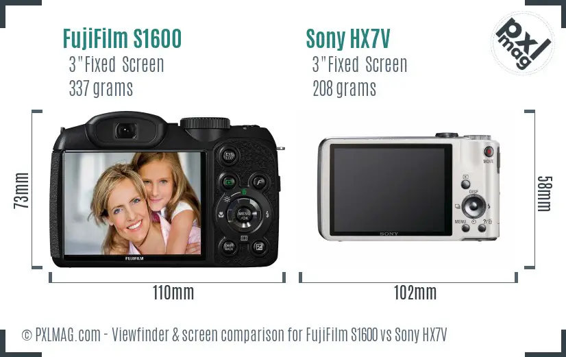 FujiFilm S1600 vs Sony HX7V Screen and Viewfinder comparison