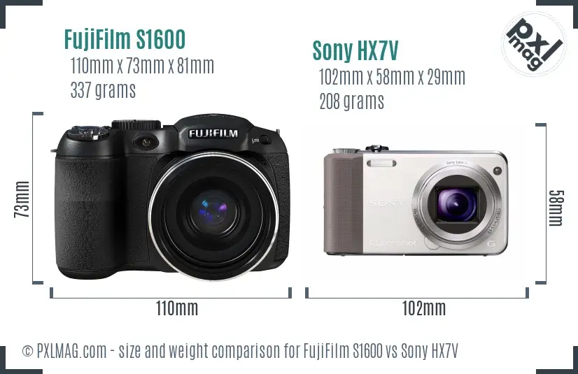 FujiFilm S1600 vs Sony HX7V size comparison FujiFilm S1600 vs Sony HX7V size comparison
