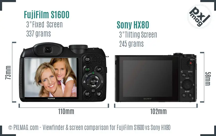 FujiFilm S1600 vs Sony HX80 Screen and Viewfinder comparison