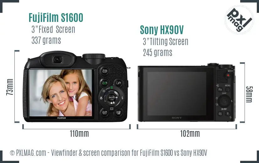 FujiFilm S1600 vs Sony HX90V Screen and Viewfinder comparison