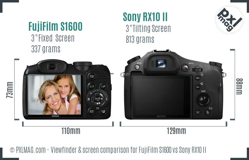 FujiFilm S1600 vs Sony RX10 II Screen and Viewfinder comparison