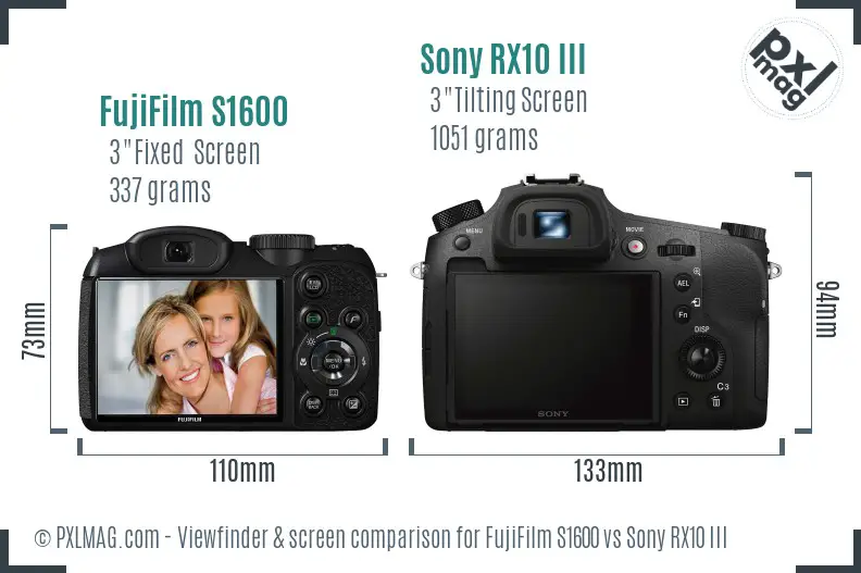 FujiFilm S1600 vs Sony RX10 III Screen and Viewfinder comparison FujiFilm S1600 vs Sony RX10 III Screen and Viewfinder comparison