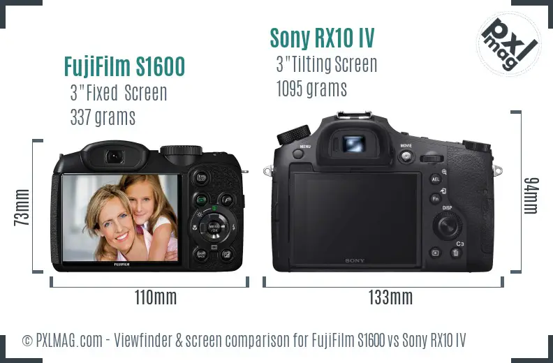 FujiFilm S1600 vs Sony RX10 IV Screen and Viewfinder comparison