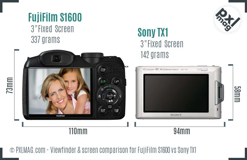 FujiFilm S1600 vs Sony TX1 Screen and Viewfinder comparison FujiFilm S1600 vs Sony TX1 Screen and Viewfinder comparison