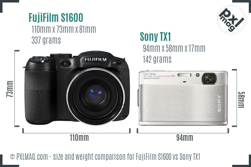 FujiFilm S1600 vs Sony TX1 size comparison FujiFilm S1600 vs Sony TX1 size comparison