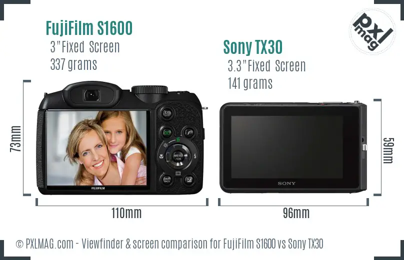 FujiFilm S1600 vs Sony TX30 Screen and Viewfinder comparison FujiFilm S1600 vs Sony TX30 Screen and Viewfinder comparison