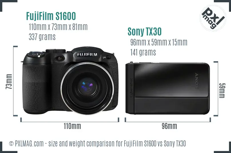 FujiFilm S1600 vs Sony TX30 size comparison FujiFilm S1600 vs Sony TX30 size comparison