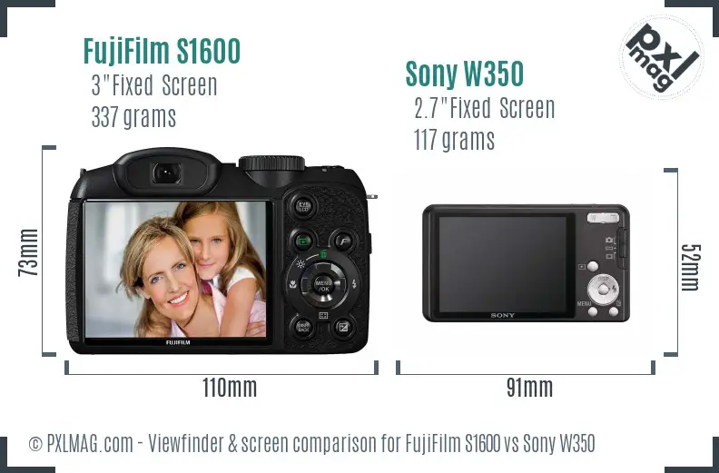 FujiFilm S1600 vs Sony W350 Screen and Viewfinder comparison FujiFilm S1600 vs Sony W350 Screen and Viewfinder comparison