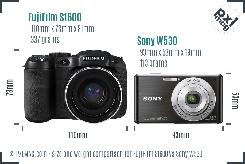 FujiFilm S1600 vs Sony W530 size comparison FujiFilm S1600 vs Sony W530 size comparison