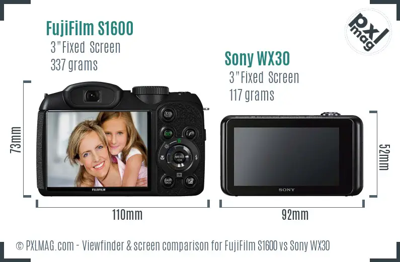 FujiFilm S1600 vs Sony WX30 Screen and Viewfinder comparison FujiFilm S1600 vs Sony WX30 Screen and Viewfinder comparison