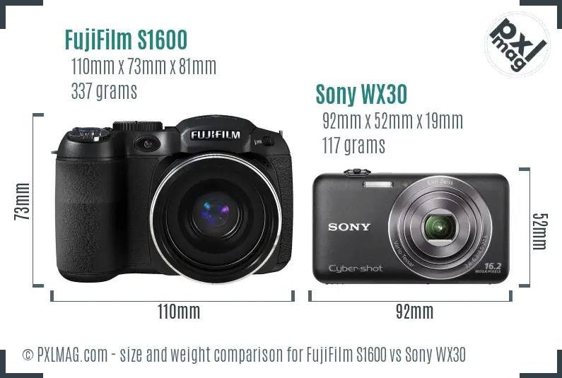 FujiFilm S1600 vs Sony WX30 size comparison FujiFilm S1600 vs Sony WX30 size comparison