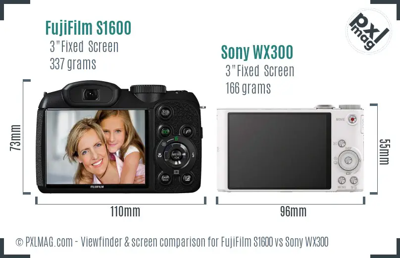 FujiFilm S1600 vs Sony WX300 Screen and Viewfinder comparison