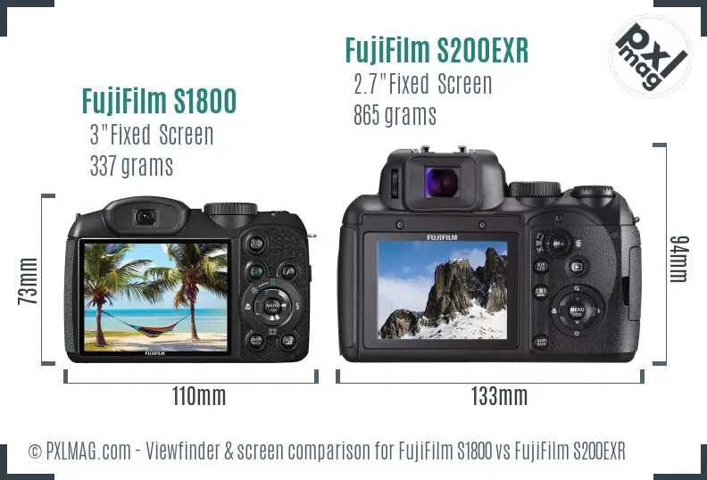 FujiFilm S1800 vs FujiFilm S200EXR Screen and Viewfinder comparison