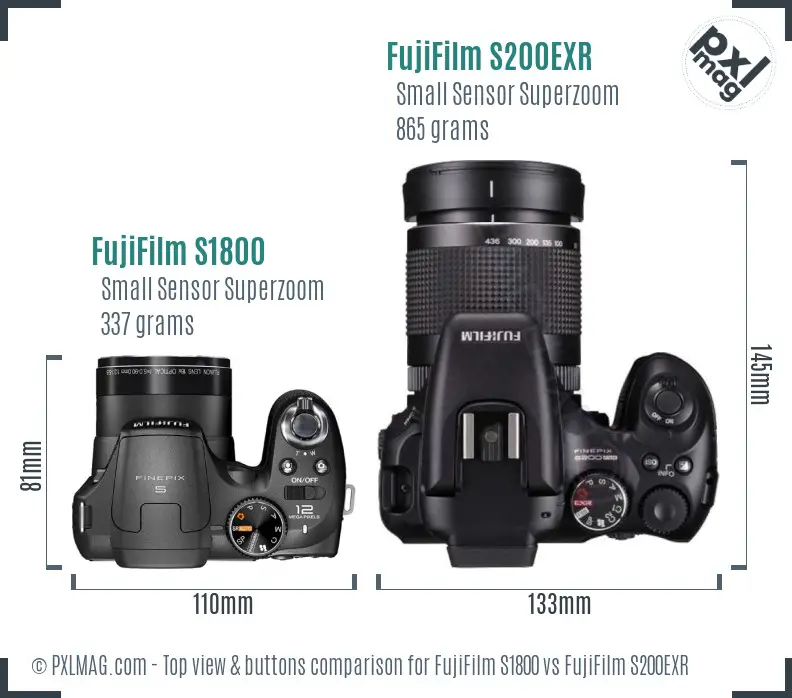 FujiFilm S1800 vs FujiFilm S200EXR top view buttons comparison
