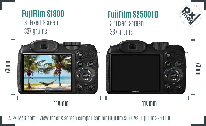 FujiFilm S1800 vs FujiFilm S2500HD Screen and Viewfinder comparison