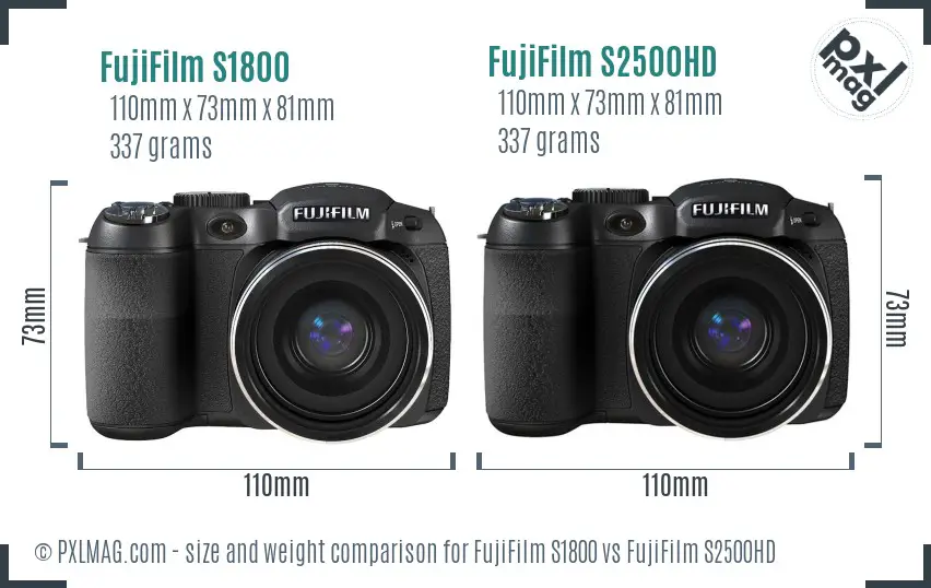 FujiFilm S1800 vs FujiFilm S2500HD size comparison