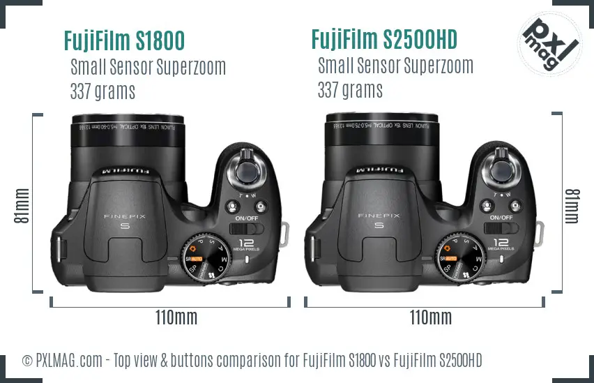 FujiFilm S1800 vs FujiFilm S2500HD top view buttons comparison