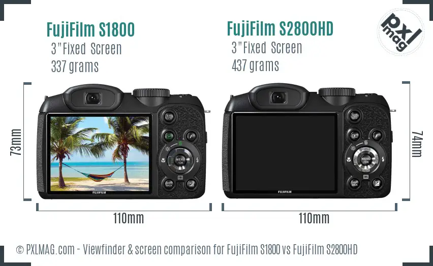 FujiFilm S1800 vs FujiFilm S2800HD Screen and Viewfinder comparison