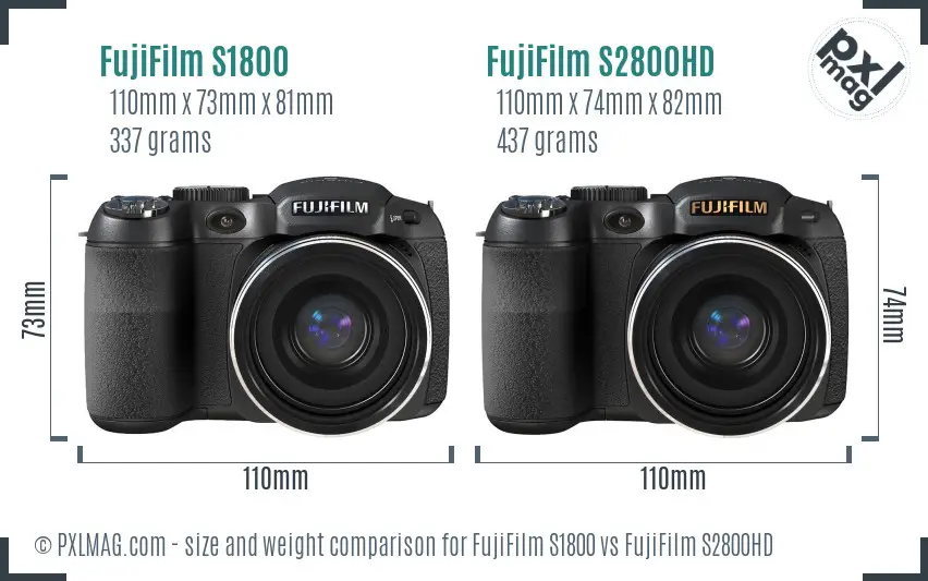 FujiFilm S1800 vs FujiFilm S2800HD size comparison