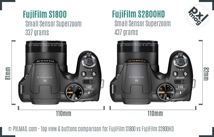 FujiFilm S1800 vs FujiFilm S2800HD top view buttons comparison
