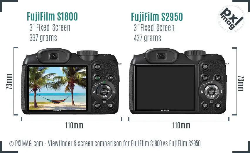 FujiFilm S1800 vs FujiFilm S2950 Screen and Viewfinder comparison