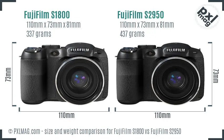 FujiFilm S1800 vs FujiFilm S2950 size comparison