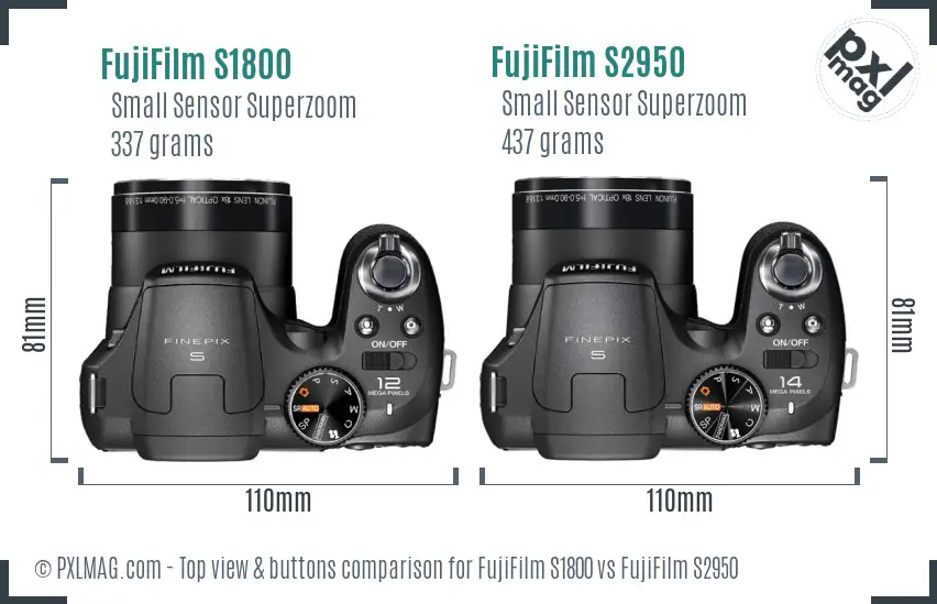 FujiFilm S1800 vs FujiFilm S2950 top view buttons comparison