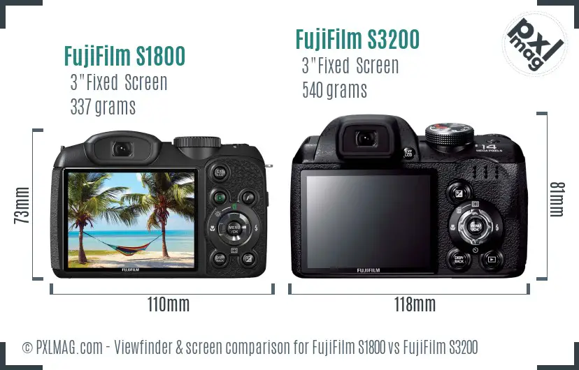 FujiFilm S1800 vs FujiFilm S3200 Screen and Viewfinder comparison