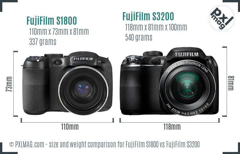 FujiFilm S1800 vs FujiFilm S3200 size comparison
