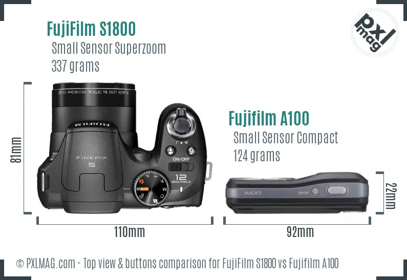 FujiFilm S1800 vs Fujifilm A100 top view buttons comparison