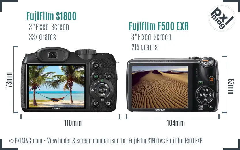 FujiFilm S1800 vs Fujifilm F500 EXR Screen and Viewfinder comparison