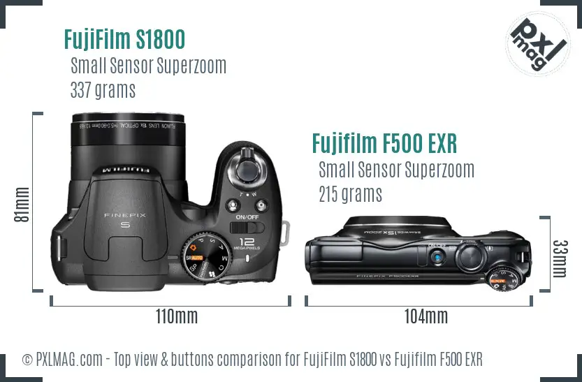 FujiFilm S1800 vs Fujifilm F500 EXR top view buttons comparison