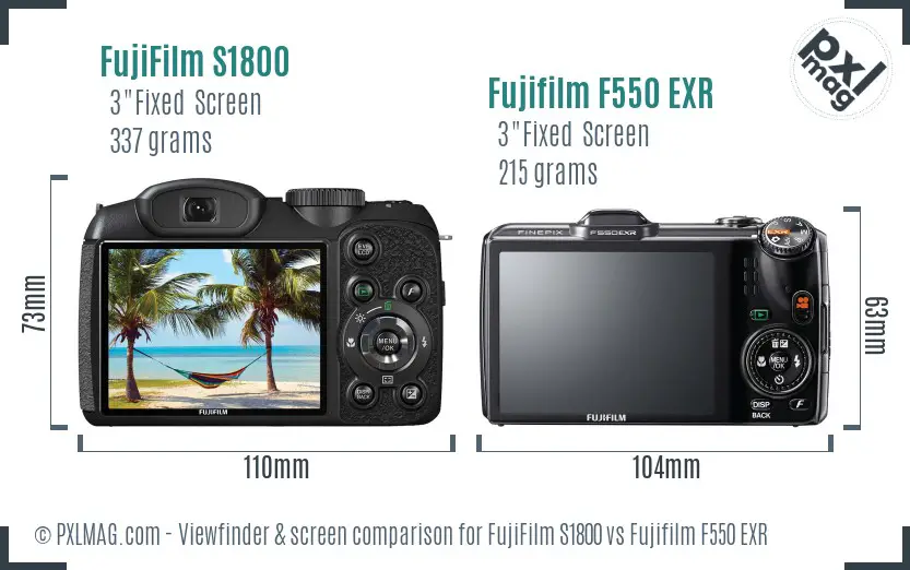 FujiFilm S1800 vs Fujifilm F550 EXR Screen and Viewfinder comparison