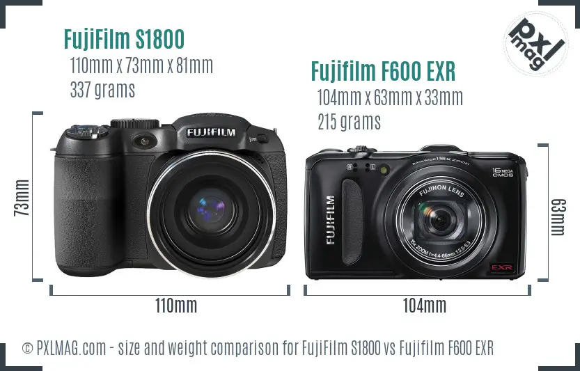 FujiFilm S1800 vs Fujifilm F600 EXR size comparison FujiFilm S1800 vs Fujifilm F600 EXR size comparison