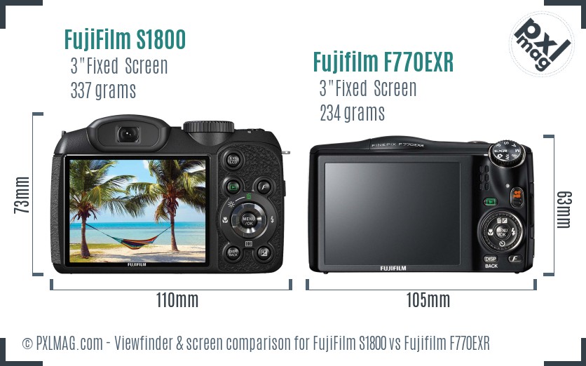 FujiFilm S1800 vs Fujifilm F770EXR Screen and Viewfinder comparison