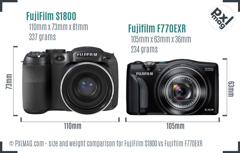 FujiFilm S1800 vs Fujifilm F770EXR size comparison