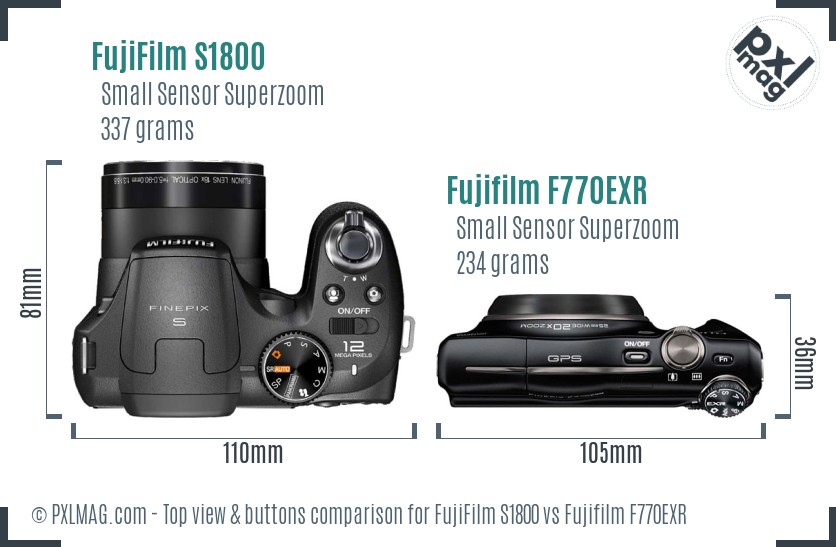 FujiFilm S1800 vs Fujifilm F770EXR top view buttons comparison