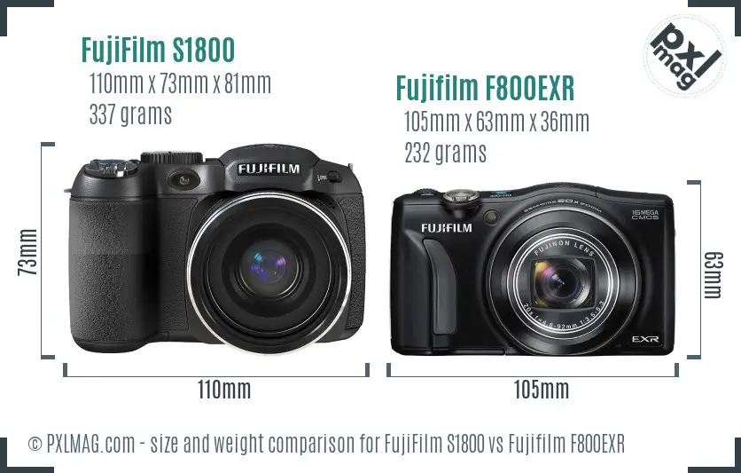 FujiFilm S1800 vs Fujifilm F800EXR size comparison FujiFilm S1800 vs Fujifilm F800EXR size comparison