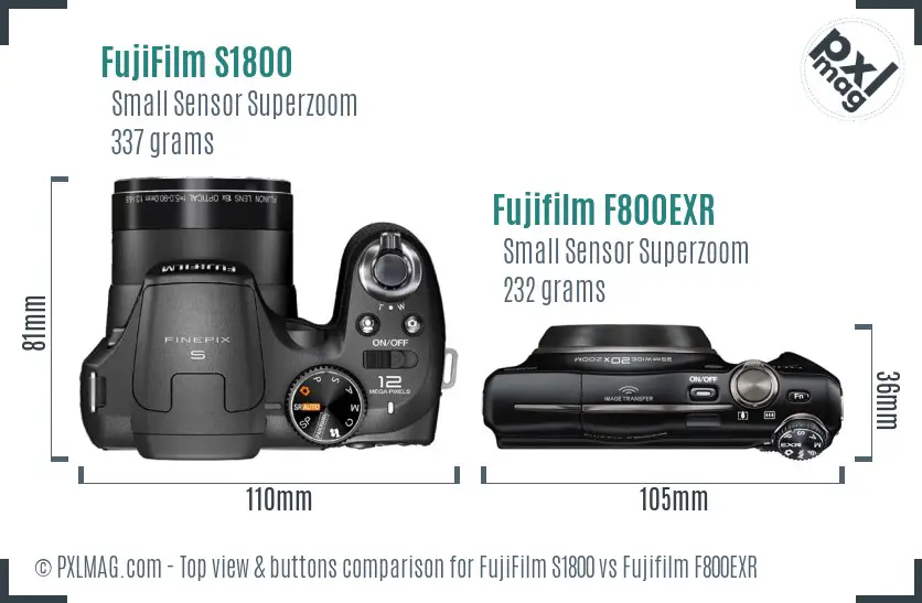 FujiFilm S1800 vs Fujifilm F800EXR top view buttons comparison FujiFilm S1800 vs Fujifilm F800EXR top view buttons comparison