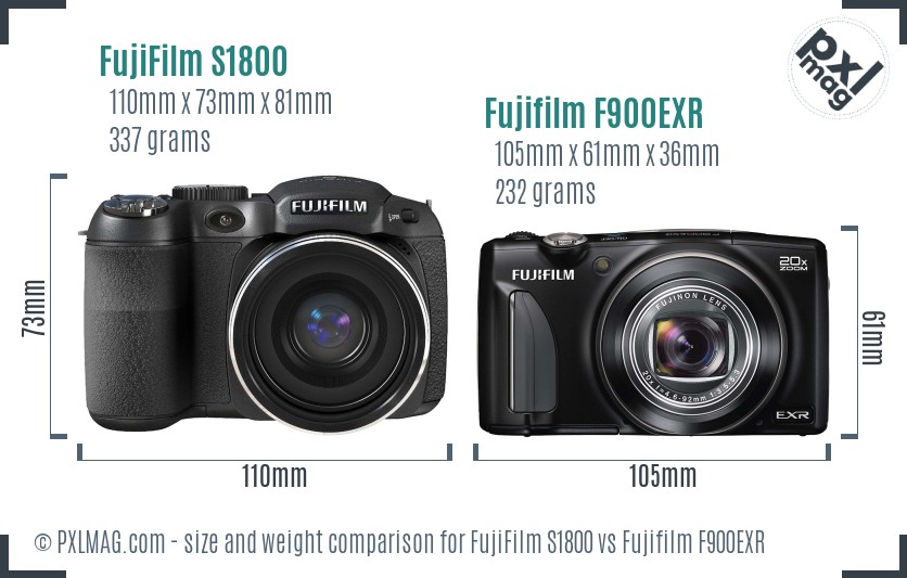 FujiFilm S1800 vs Fujifilm F900EXR size comparison
